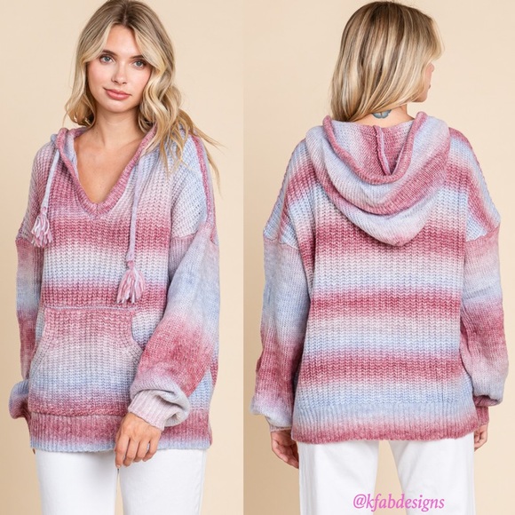 LAST 2! Ombré Puff Sleeve Cozy Oversized Hoodie Sweater! - Picture 2 of 8